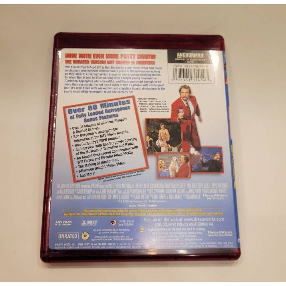 Anchorman: The Legend Of Ron Burgundy (HD-DVD Format) Pre-owned - Picture 2 of 4